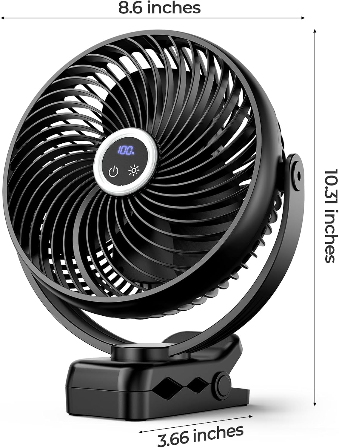Koonie 8'' 10000mAh Portable Clip on Fan with LED Lantern and Hook | Battery Operated Desk Fan, Quiet Camping Fan with LED Digital Display, 360° Rotation & 3 Speeds for Travel Tent Gym Treadmill