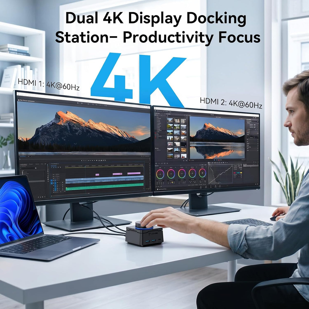 TobenONE Laptop Docking Station Dual Monitor,Dual 4K HDMI,5 USB,100W PD