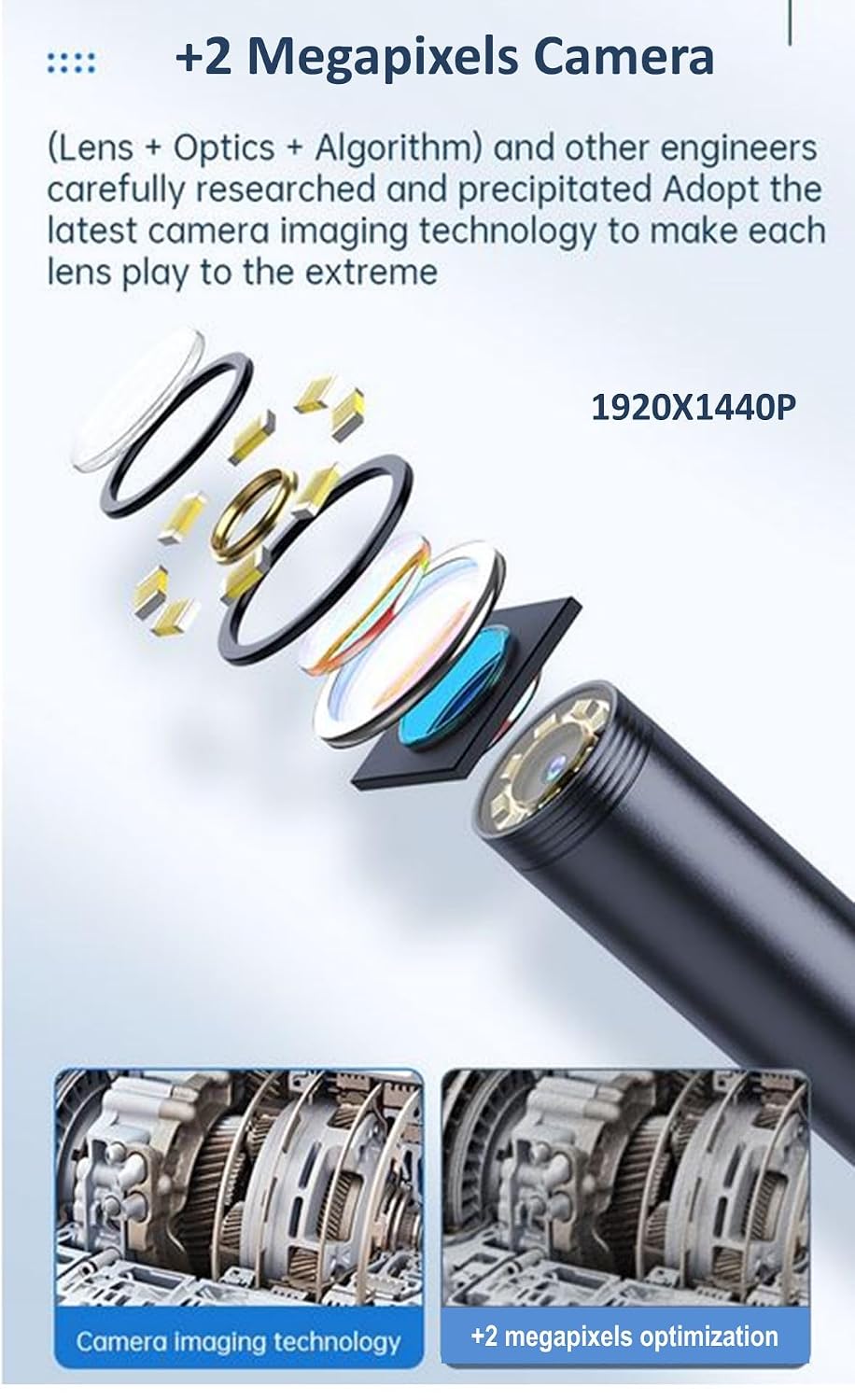 1920P HD 9.8FT Endoscope Camera with Light, Borescope with 8 Adjustable LED Lights, USB Type C, Inspection Camera with Semi-Rigid Snake Cable for Android and iOS Smartphones, iPhone, iPad.
