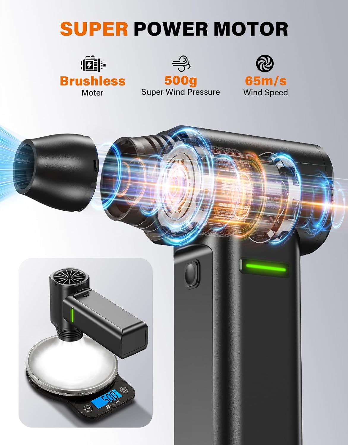 Compressed Air Duster, 300000RPM 500g Max Wind Pressure Cordless Rechargeable Electric Air Duster, Canned Air Duster for Computers, 4-Gear Turbo Dust Blower for Keyboard PC Outdoor Car