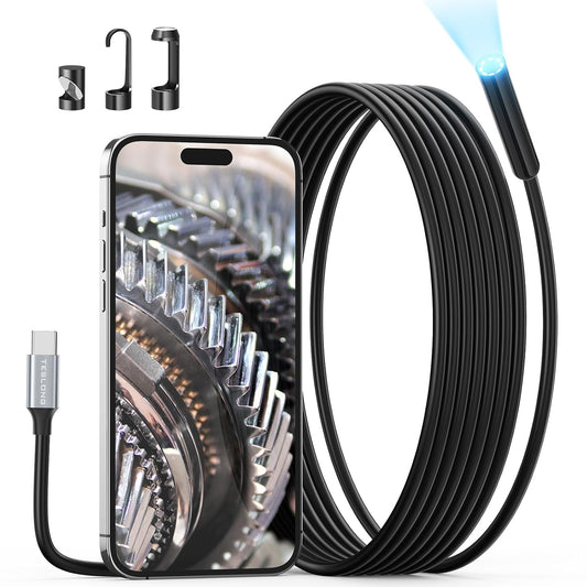 Teslong 10FT USB C Endoscope Camera for iPhone 15/16/17,Android Phone | Plug and Play, 8 LED Lights, 1.0MP HD Camera, IP67 Waterproof, Flexible Snake Cable, for Mechanic Automotive HVAC Drain Wall