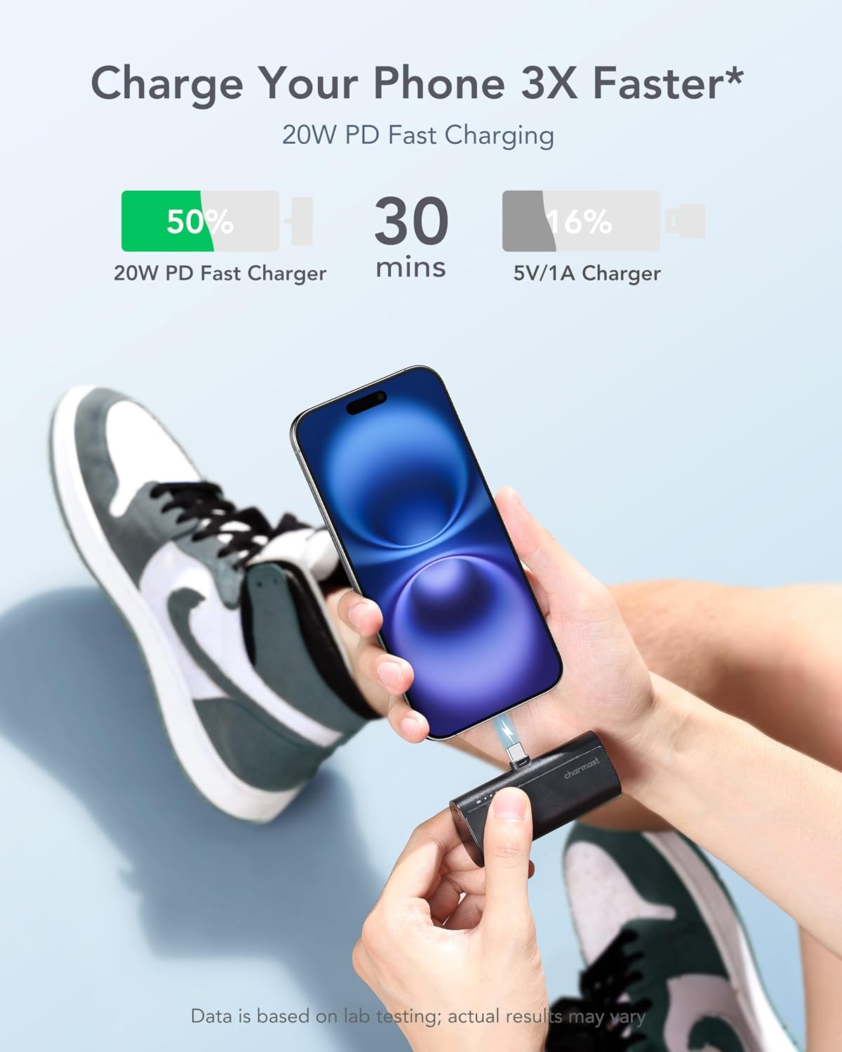 charmast Mini Portable Charger USB-C Connector, 5000mAh Small Power Bank | Lipstick-Size Battery Pack for iPhone 17/16/15 Samsung Android, Lightweight, Purse Ready, Direct Plug-in, 20W Fast Charging