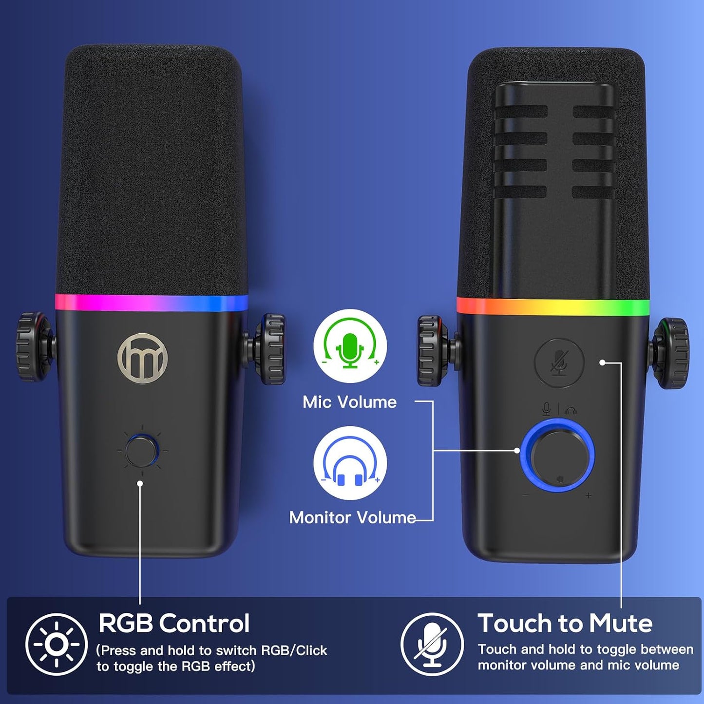 ZealSound USB/XLR Dynamic Microphone with Boom Arm, Podcast Gaming Mic for PC, Mac, iPhone, USB-C & Lightning, RGB Light, Touch Mute, Gain Control, Headphone Monitoring for YouTube TikTok Streaming