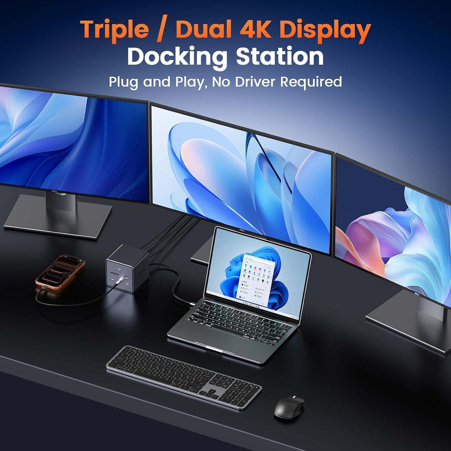 TobenONE 16-in-1 Laptop Docking Station Triple 4K Monitor,150W Power Supply | 30W Fast Charging, 7 USB, 3HDMI, 2.5G Ethernet, SD/MicroSD 4.0, USB-C Docking Station for Thunderbolt 5/4 Windows/Dell/Lenovo