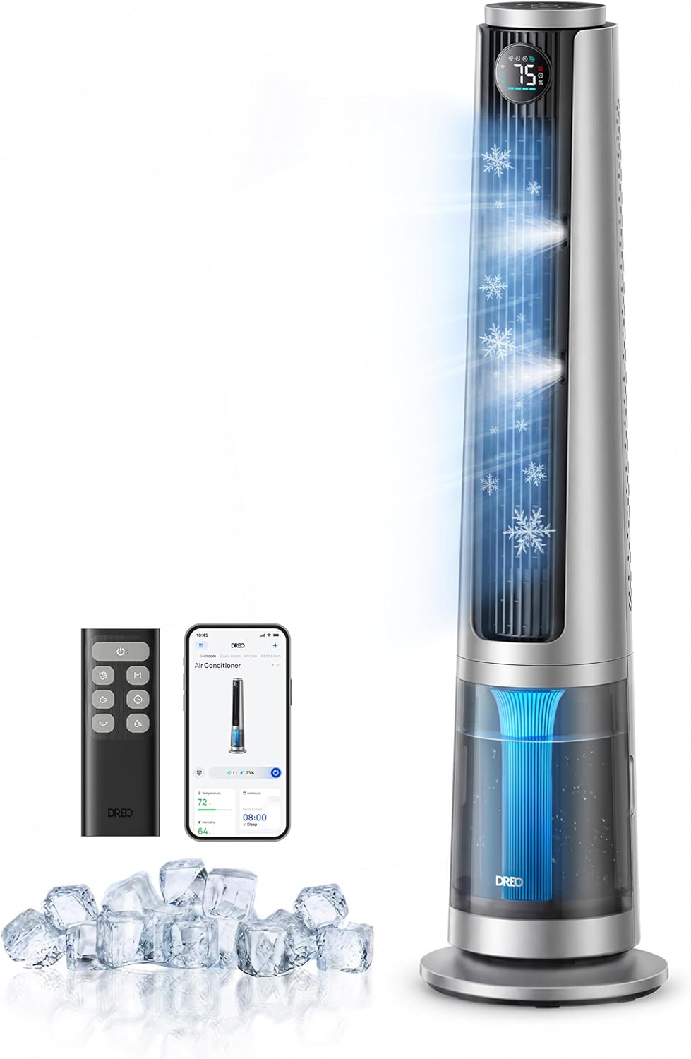 DREO TurboCool Misting Fan 765S, Fans that Blow Cold Air, 10°F Cooling Fan | 34ft/s Fast Evaporative Air Cooler, 6L Tank, 20 dB Quiet DC Motor, 90° Tower Fan with 12 Speeds, 4 Modes for Home, Silver