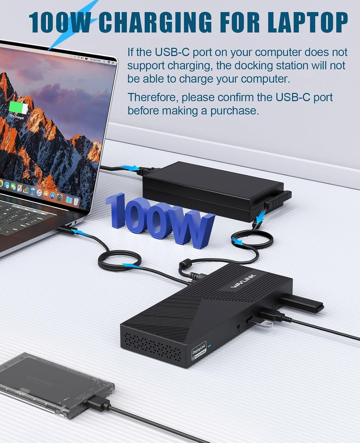 WAVLINK USB-C Triple Monitor Docking Station, 3 * 4K@60Hz Displaylink Dock