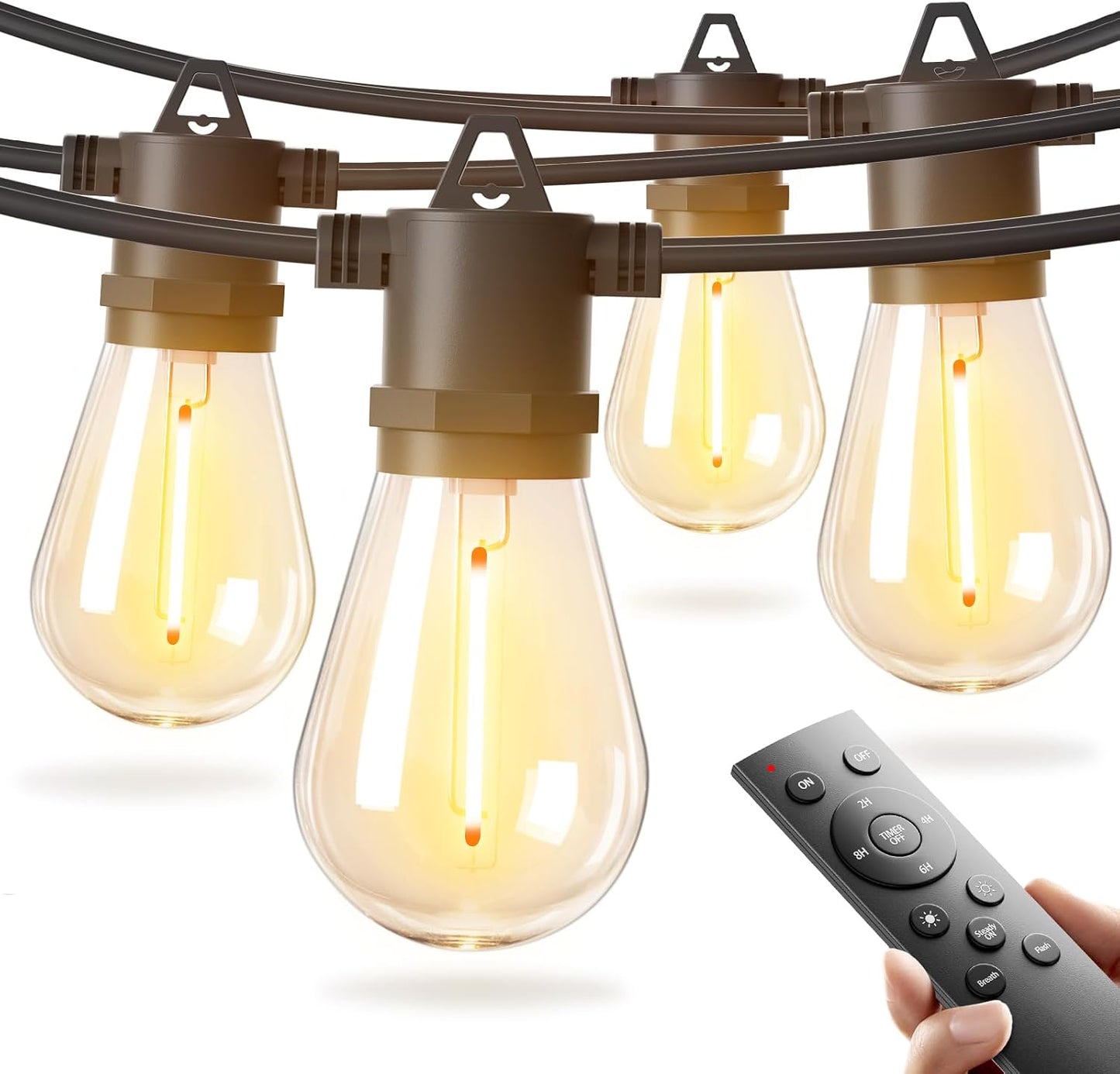 addlon 50FT LED Outdoor String Lights, Waterproof Dimmable Bulbs for Patio | UL Listed, Remote Control. Shatterproof Edison Bulbs, Timer, Linkable, 2700K Warm White. For Backyard, Pergola, Deck, Garden.