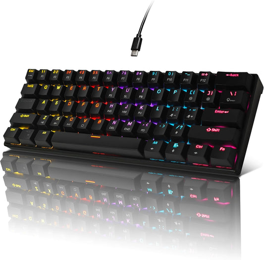 Mechanical Keyboard, 60% Mechanical Gaming Keyboard with Blue Switches and Dynamic 26-Mode RGB Backlight - Plug and Play, 61-Key, Anti-Ghosting, for PC, Windows, Mac, Gamer, Office, Typists