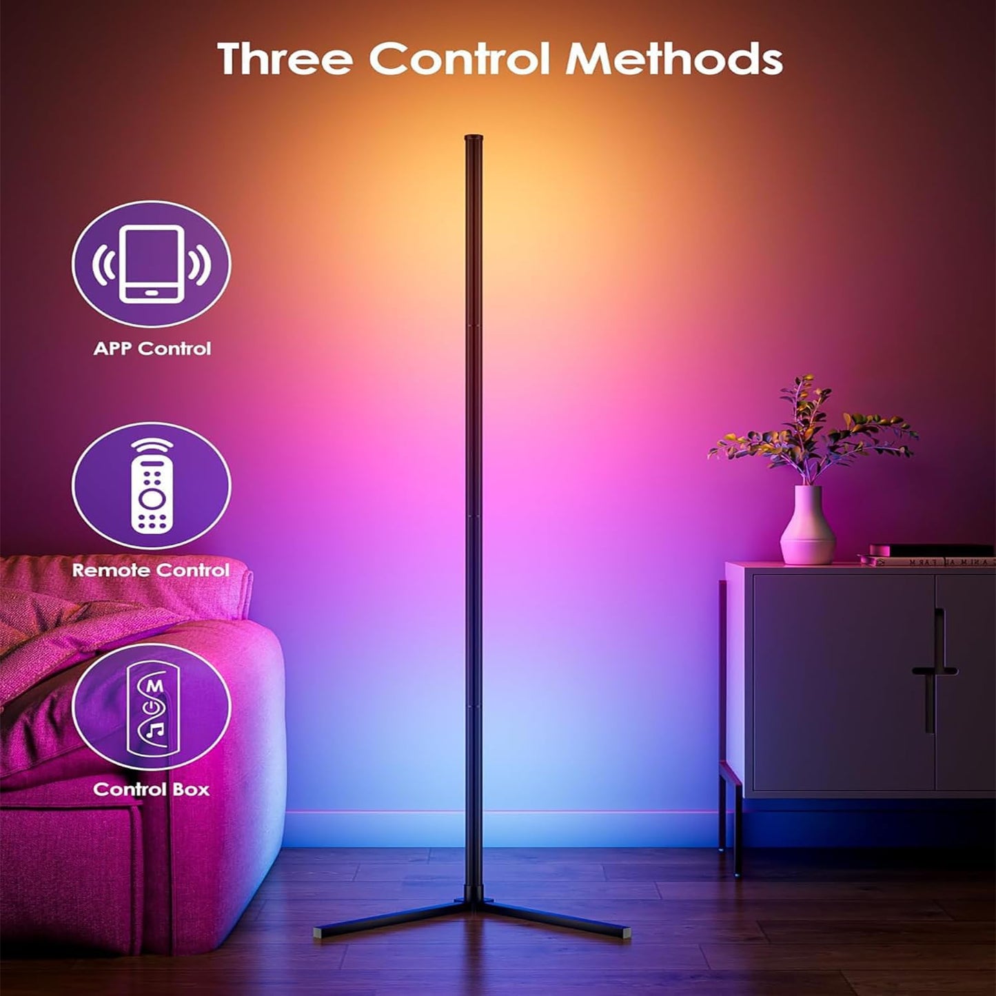 Corner Floor Lamp, 2 Pack LED Corner Lamp with App/Remote/Button Control, Smart RGB Floor Lamp with 16 Million DIY Colors & 68+ Scene, 300+ Scene, Music Sync for Living Room, Bedroom, Gaming Room