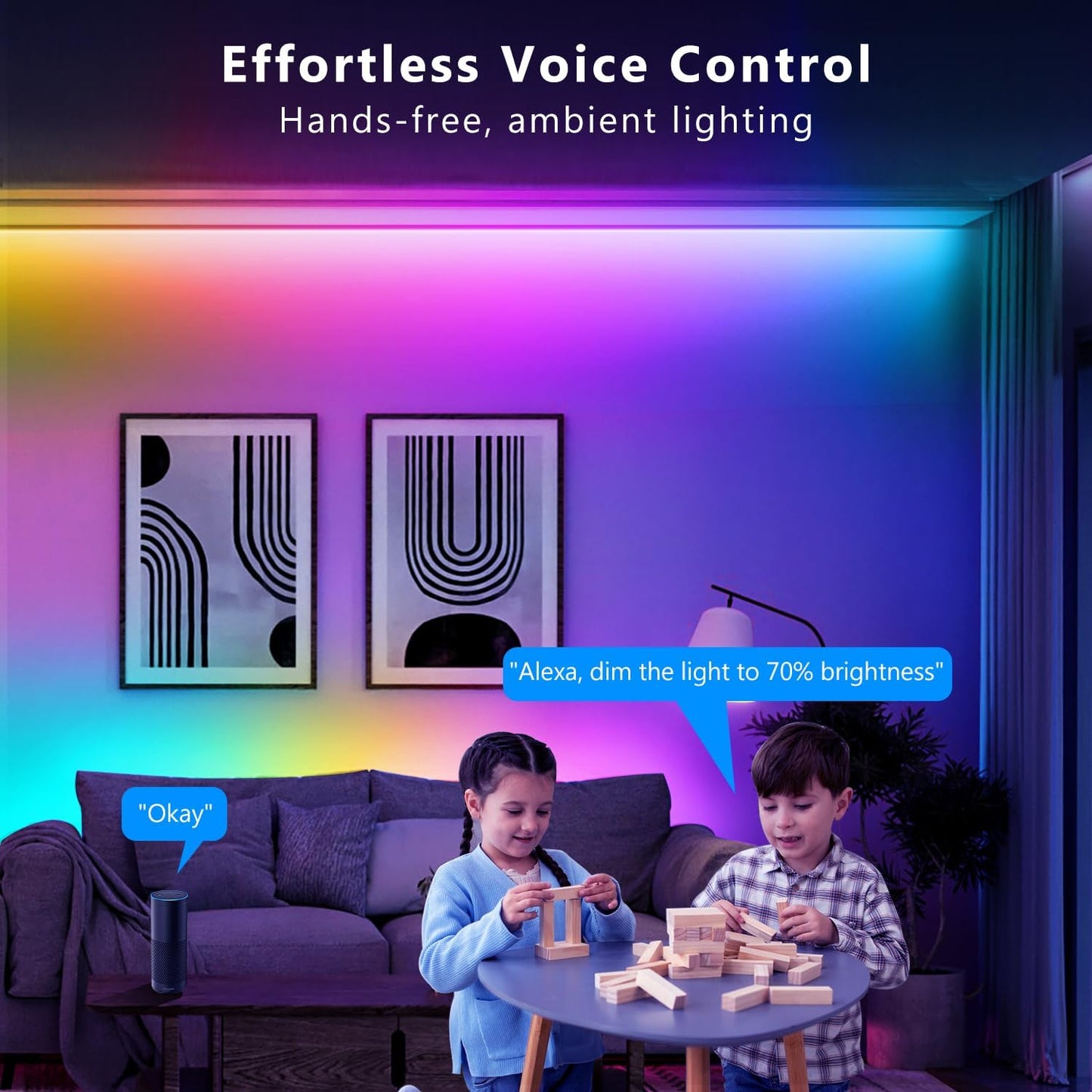 DAYBETTER 100ft Smart IC WiFi LED Strip Lights, Work with Alexa and Google Assistant, BGRIC LED Lights App Control Segmented DIY Multiple Colors, Color Changing Music Sync for Bedroom Decor (1 Roll)