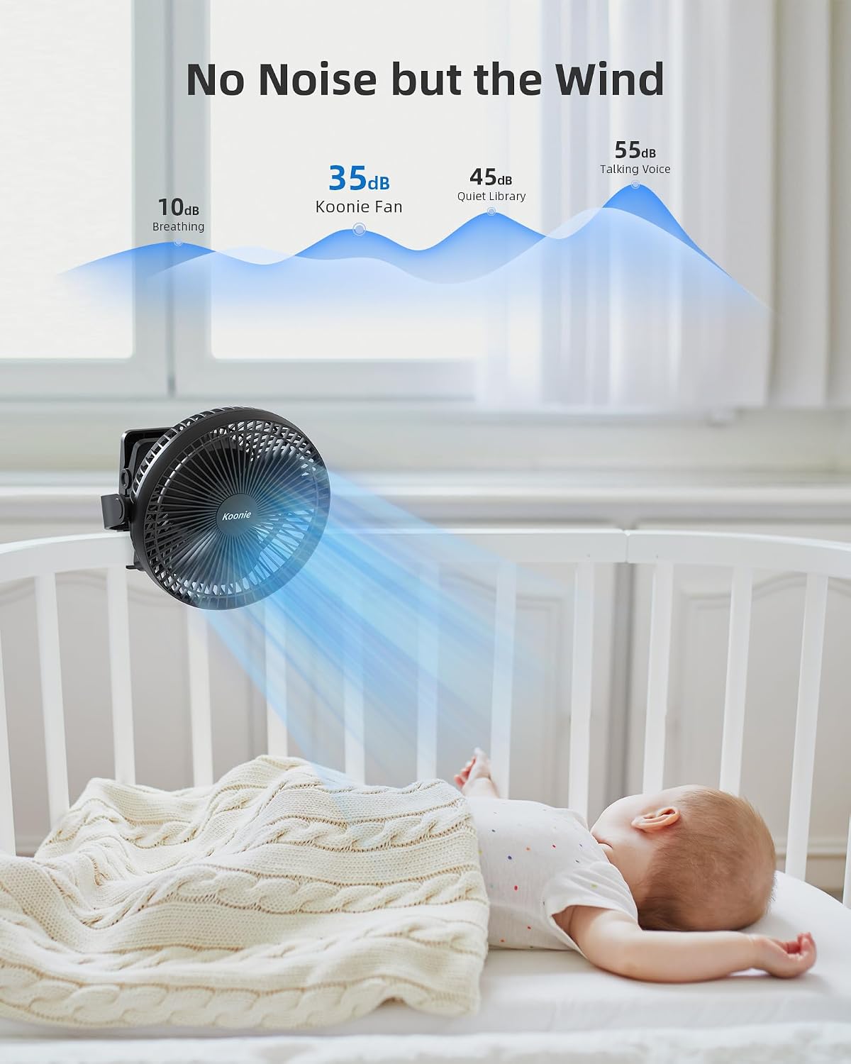 Koonie 8" Clip on Fan, 10000mAh Rechargeable Battery, Strong Airflow | 4 Speeds, Sturdy Clamp, Ideal Portable USB Desk Fan for Office, Golf Cart, Camping, Travel, Tent, Outdoor, Treadmill & Gym