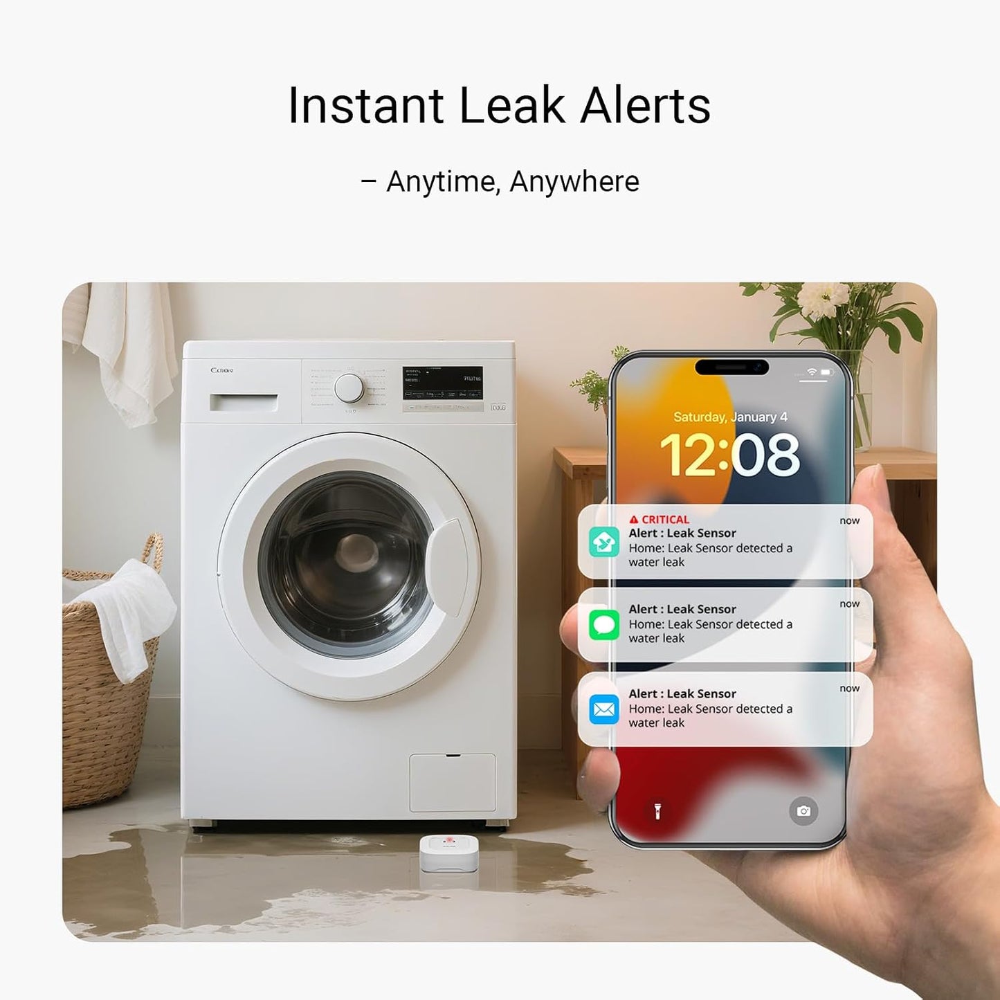 YoLink Water Leak Starter Kit: Hub + 4 Leak Sensor 1 (Silent), LoRa Long-Range, App/SMS/Email Alerts, D2D Offline Triggers, 2 AAA Up to 5-Year Battery, Compatible with Alexa/IFTTT/Home Assistant