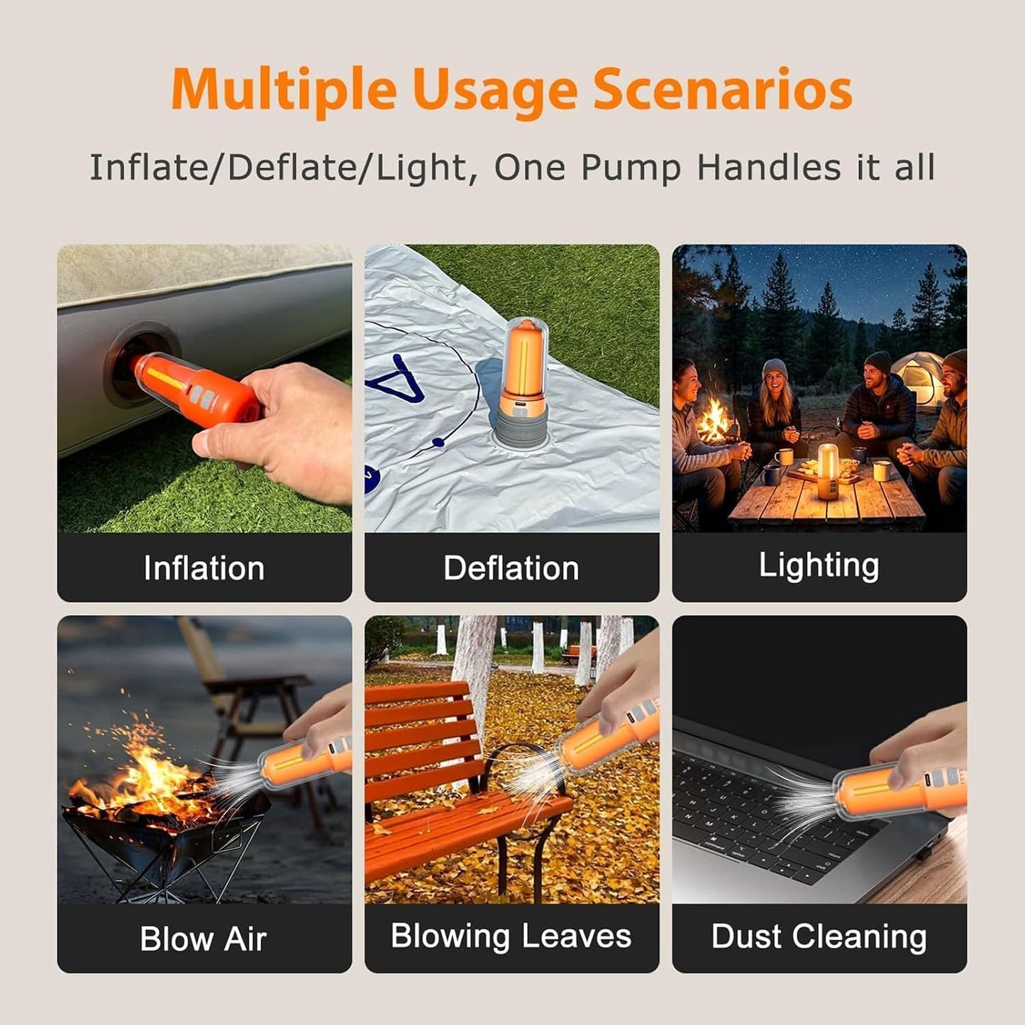 Air Pump for Inflatables, Mini Air Mattress Pump with Camping Light, 2000mAh 4.5kPa Ultra Powerful Pool Float Pump, Electric Pump for Inflatables, Inflate for Air Mattress, Vacuum Storage Bags