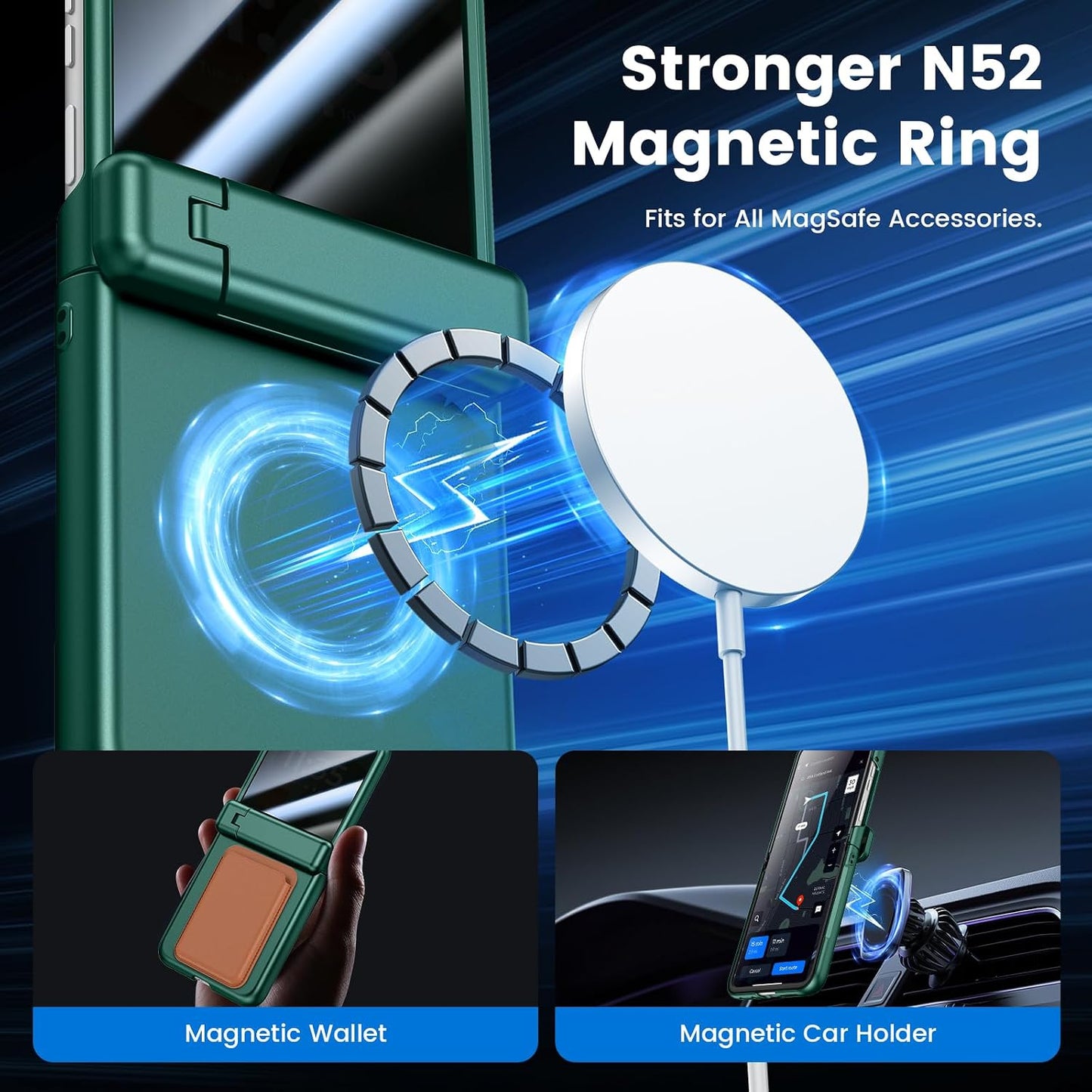 VEGO for Motorola Razr 2026/2025/2024 Case, Compatible with MagSafe | Hinge Protection & Kickstand & Privacy Screen Protector, Magnetic Slim Hard PC Protective Cover for Moto Razr 2026 - Green
