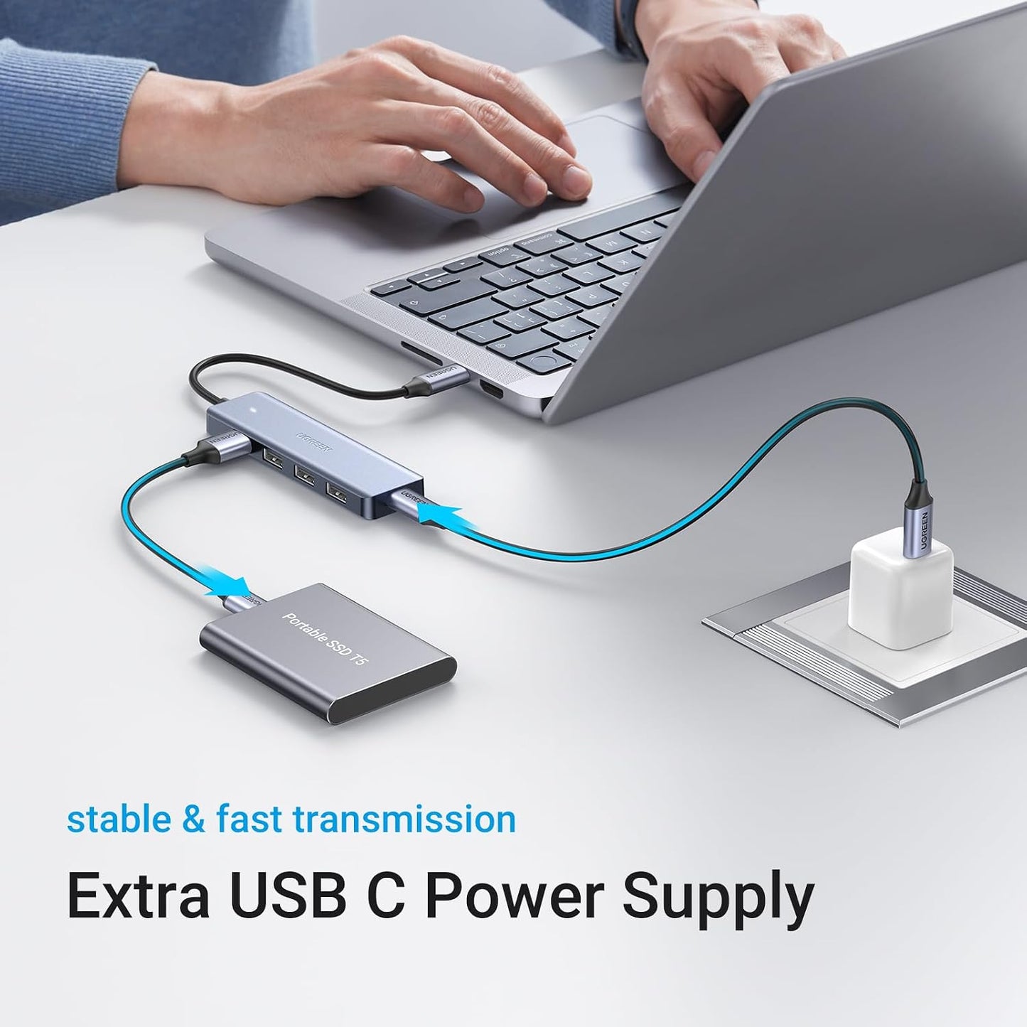 UGREEN USB C to USB A Hub, 4xUSB 3.0 Ports, 5Gbps Data Transfer,0.5ft Cable | USB-C 5V/2A Power Port for Laptop, MacBook Pro/Air, Mac Mini M4, iMac, iPad Pro, Chromebook, Dell XPS, Galaxy S23, and More