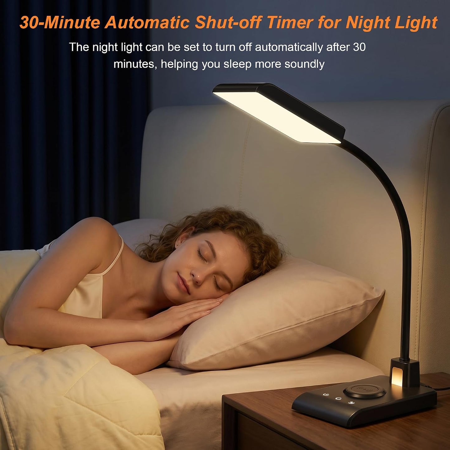 Desk Lamp with Wireless Charger, Desk Lamps for Home Office Night Light | 3 Color Modes with Stepless Dimming, CRI 90+, 1000lm, 360° Flexible Arm, Eye-Caring Study Lamp for College Dorm Room