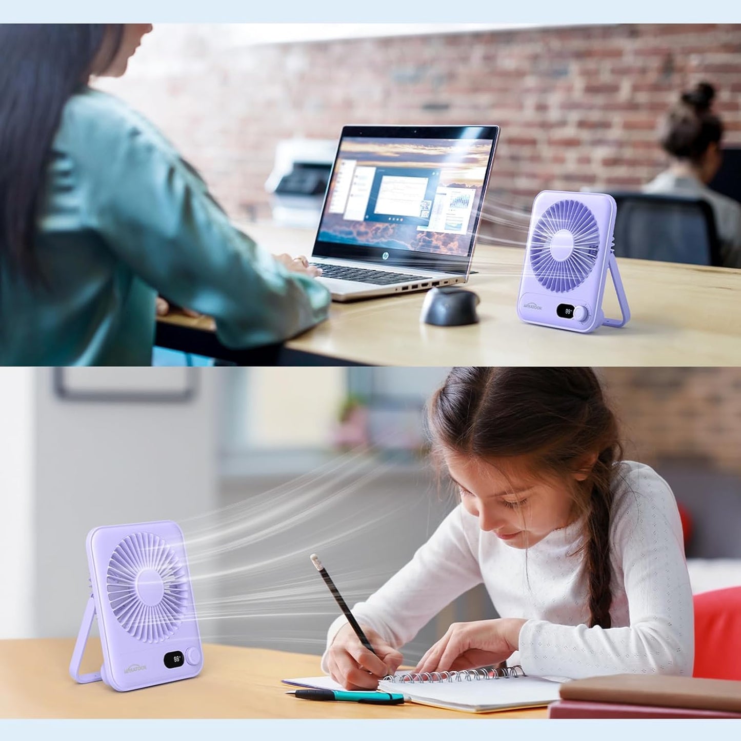 WHATOOK Small Desk Fan Personal Fans: 5000mah 25 Hours Battery Office Quiet Mini Desktop Fan Portable Rechargeable Travel Essentials (Purple, 2000 mAh)