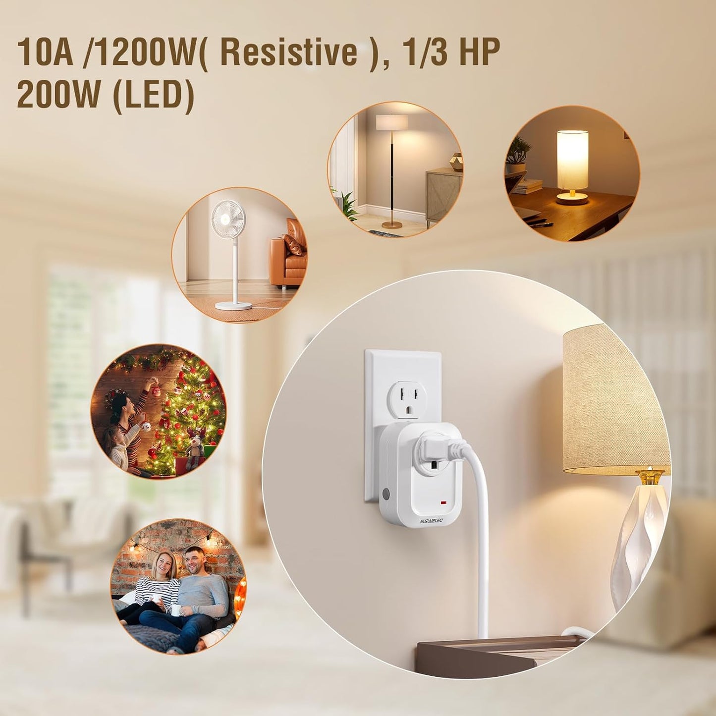 SURAIELEC Wireless Wall Switch Remote Control Outlet, 100 ft RF Range | Plug & Play, No Wiring Needed, Expandable Remote Light Switch Kit for Plug-in Pendant Light, Lamp, Small Electrical Appliance