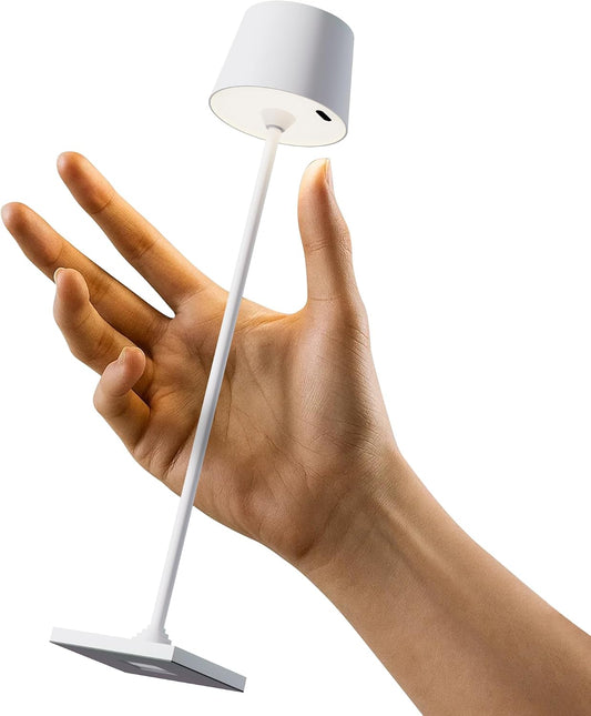 Timjorman Compact Cordless Table Lamp, Rechargeable LED Night Light, Dual Light Source (RGB Top & Warm Bottom), Touch Control & Timer, Metal Lamp for Bedroom & Kids Room (White 1PACK)