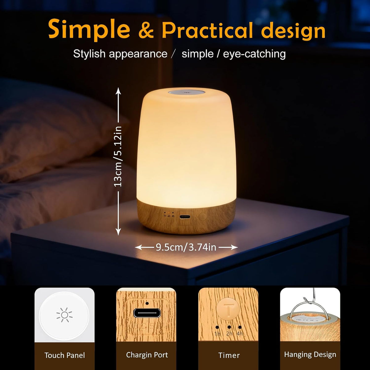 ELITUN LED Night Light, Cordless Bedside Lamp for Bedroom