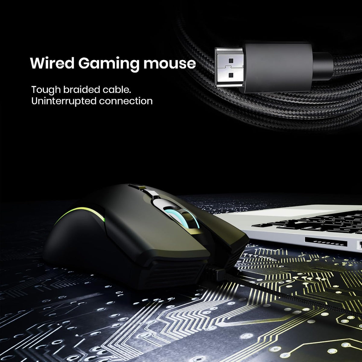 Wired Gaming Mouse - Computer Corded Mouse with 6 Programmable Buttons | Up to 7200 DPI Optical Sensor, RGB Lighting, for PC Laptop, Black ( Cool Viper)
