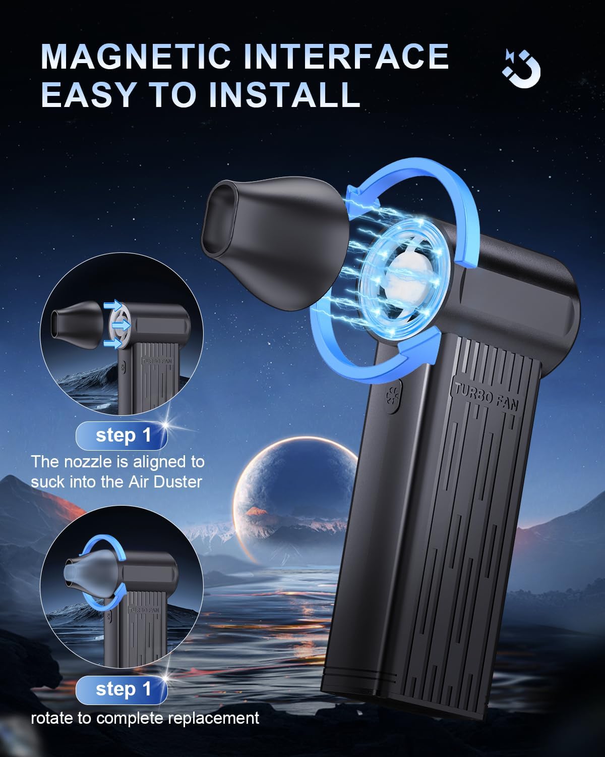 Rechargeable Compressed Air Duster, Min Blower Jet Turbo Fan, 200,000RPM 3-Gear Adjustable,Car Dryer Air Blower Cleaning,Air Cleaner for Computer,Cordless Leaf Blower Multi-Use