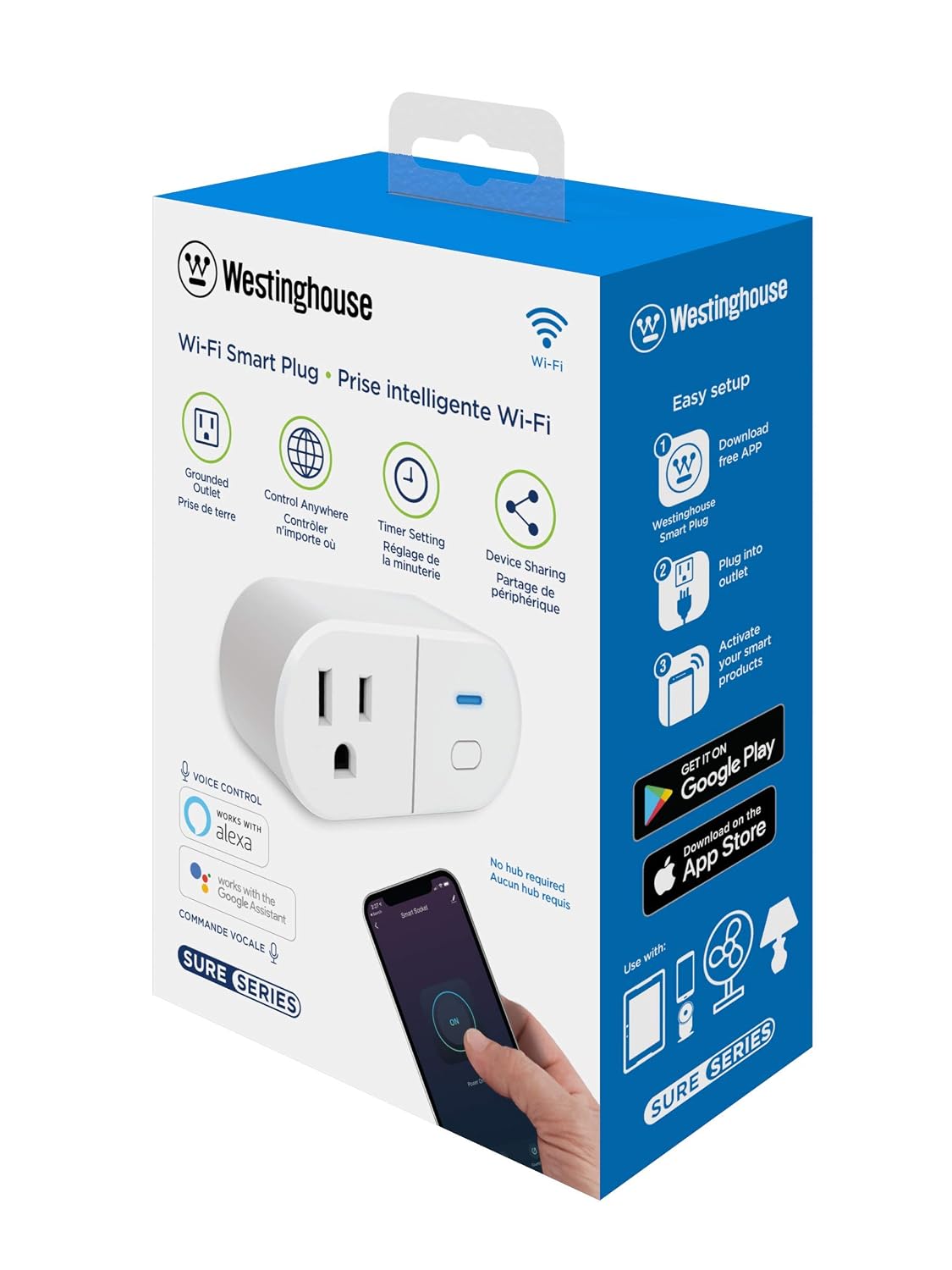 Westinghouse 94007 Sure Series Wi-Fi Single Plug Smart Outlets, White