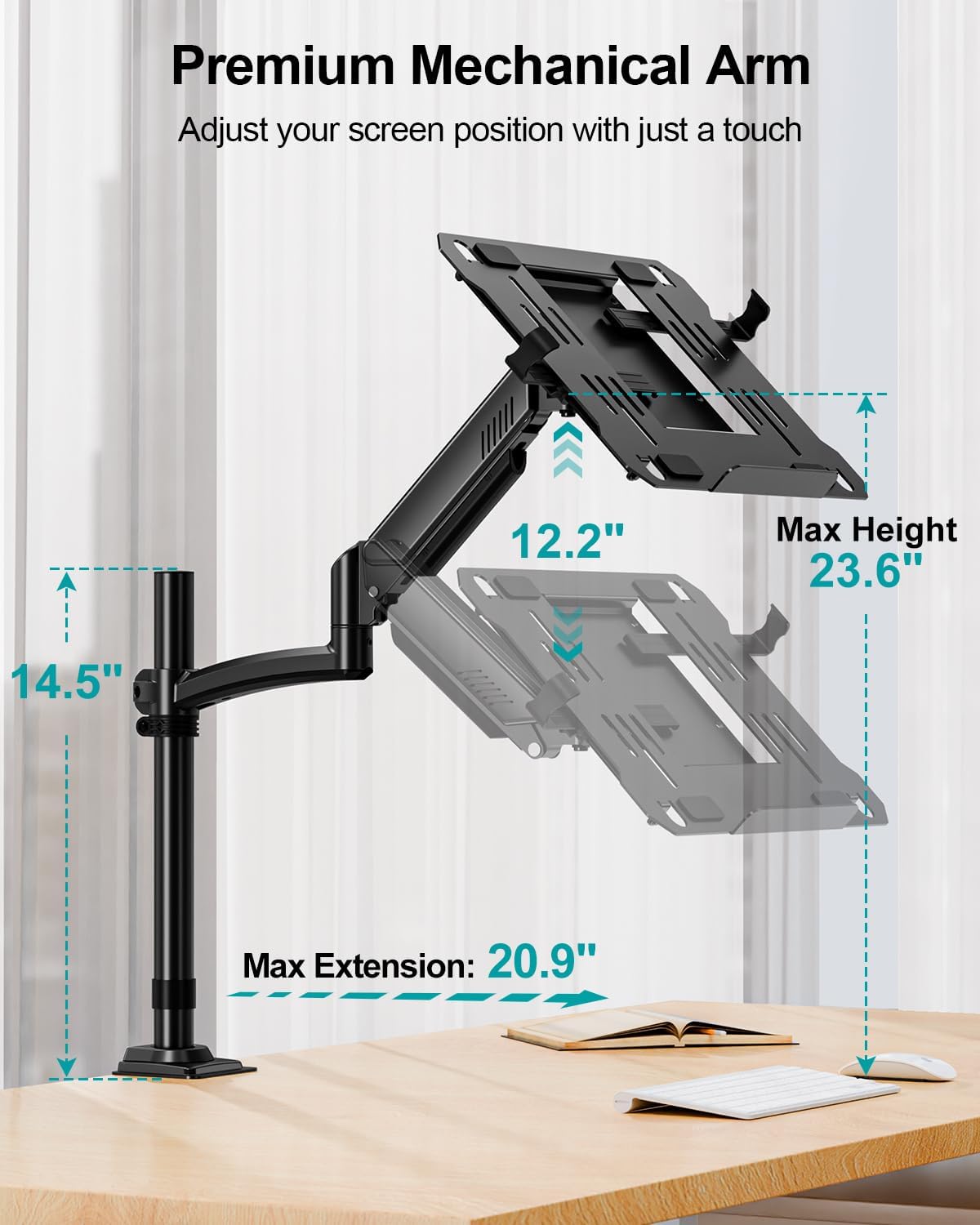 MOUNT PRO Laptop Arm Desk Mount, Single Monitor Stand with VESA Laptop Tray, Adjustable Lap Top Holder for Max 22lbs 17" Notebook &amp; 32" Computer Screen, Swivel Notebook Bracket, Clamp on/Grommet Base