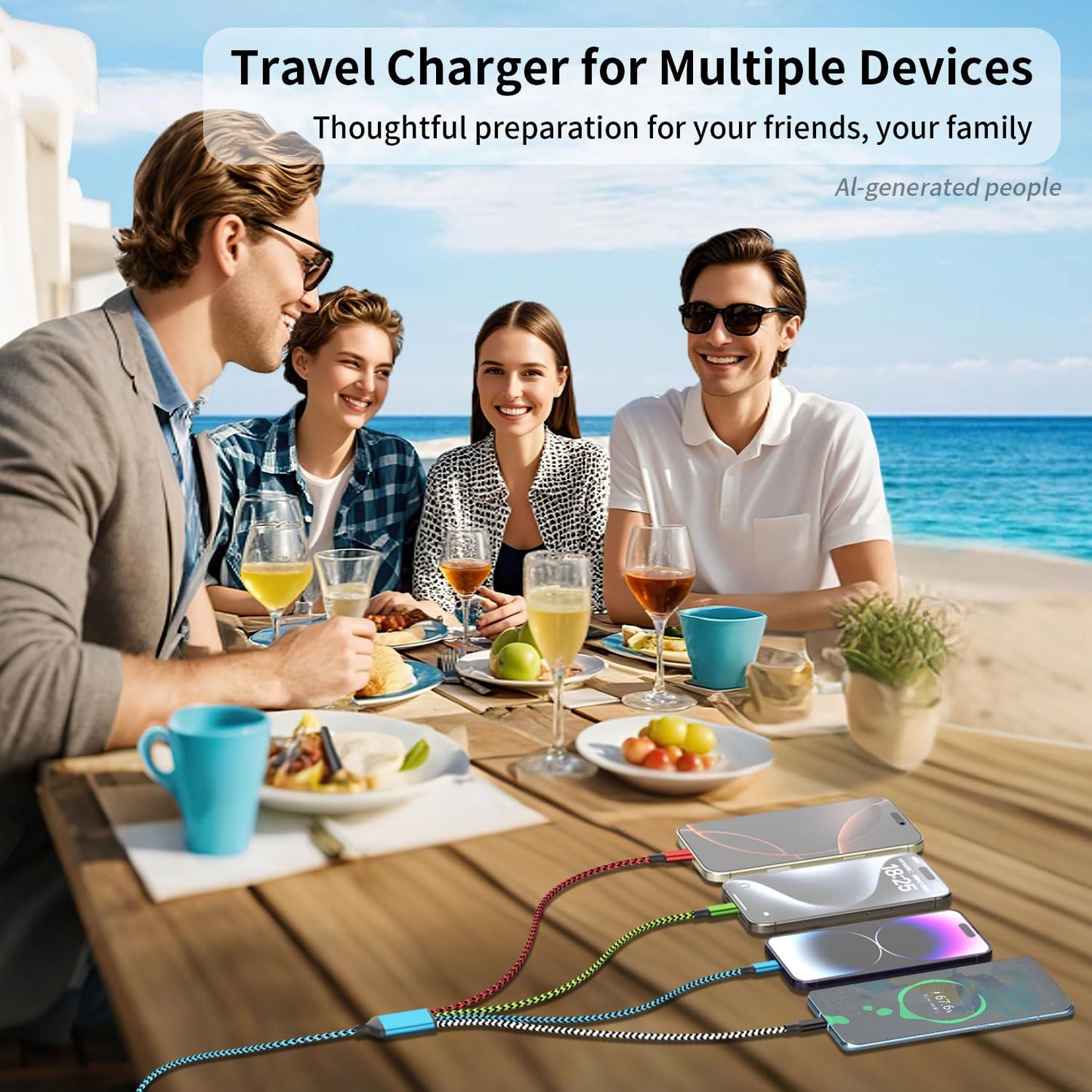 4 in 2 Multi Charging Cable, USBA/C Universal Charging Cords 2 Pack 5FT | Dual Type C Port Phone Charger Cord for Multiple Devices, Travel Charger for iPhone 17-11/Galaxy/Tablets/PS Home,Office,Car