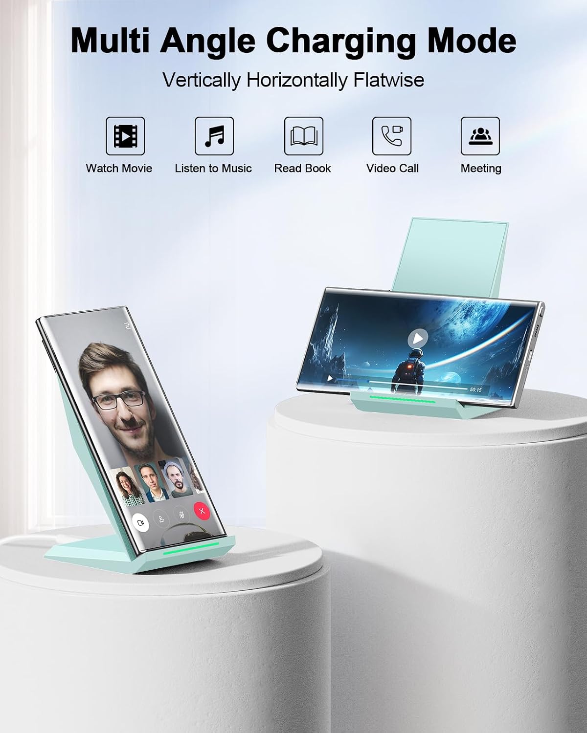 NANAMI Fast Wireless Charger, Nightstand Charging Stand with 20W PD Adapter