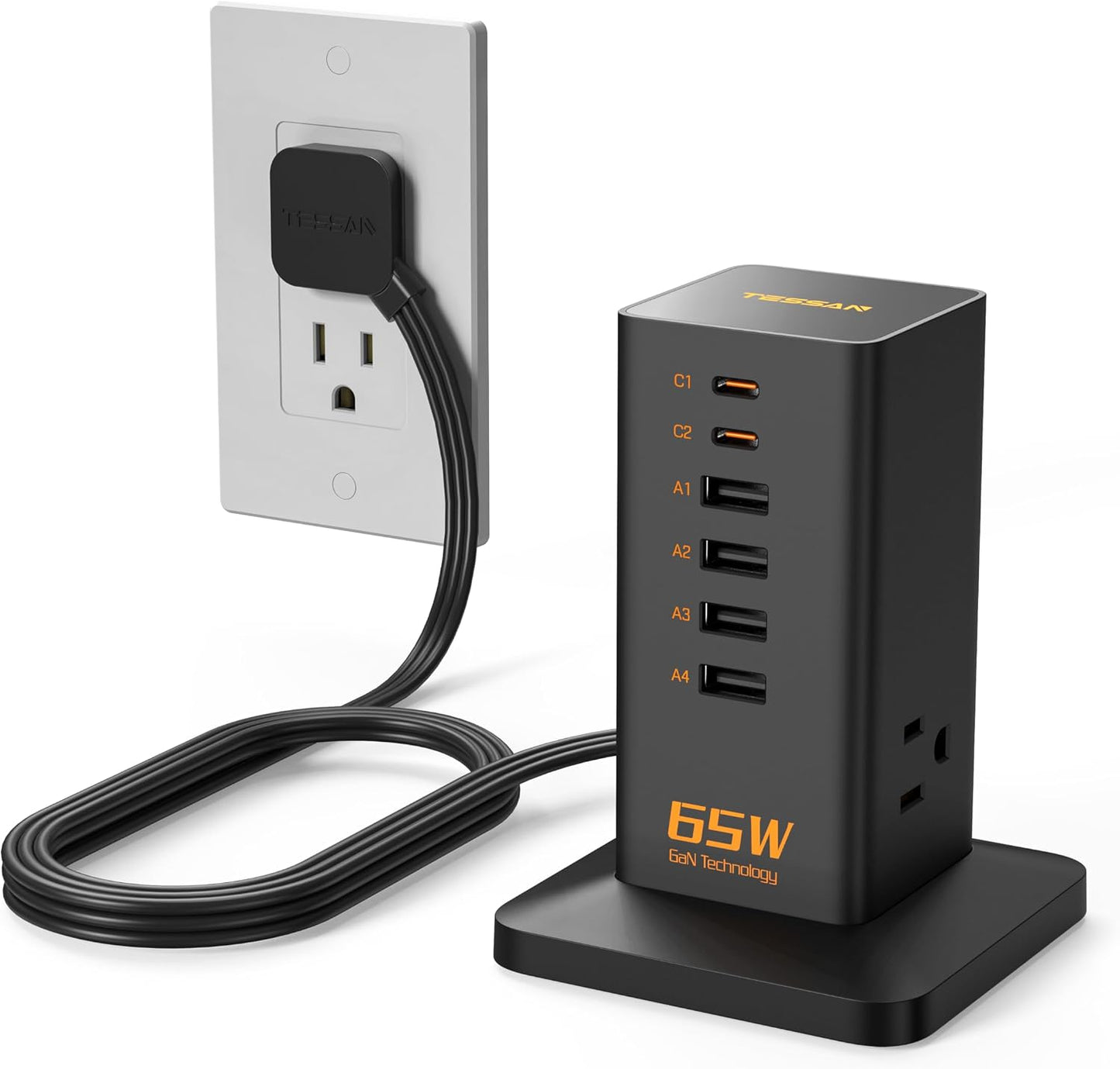 TESSAN 100W USB Charging Station for Multiple Devices 9-in-1 USB Charger | Desktop Accessories with 3 AC Outlet, 3 USB C, 3 USB A for iPhone 17/16/15, MacBook, Tablet, Home Drom Office, White