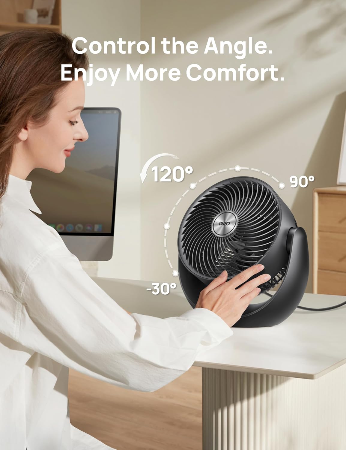 DREO Fan for Bedroom, Table Air Circulator for Whole Room, 11 Inch, 60ft Strong Airflow, 120° adjustable tilt, 20db Low Noise, Quiet, 3 Speeds, Desk Fan for Home,Office, Kitchen