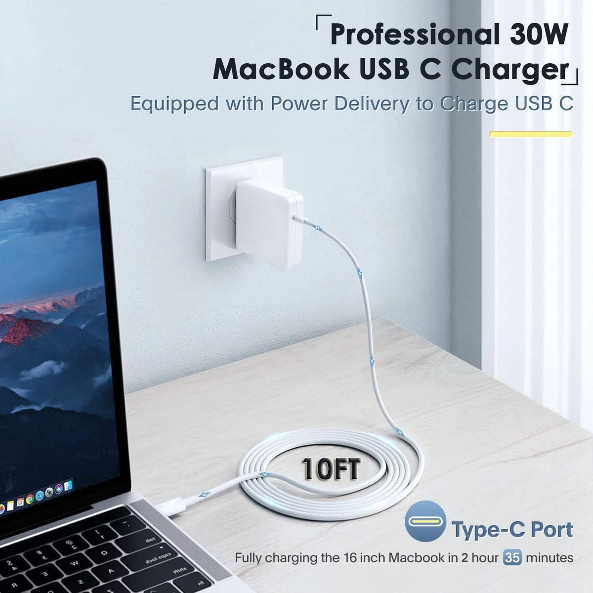 Mac Book Pro Charger - USB C Charger Fast Charger Power Adapter for USB C Port MacBook Pro/ MacBook Air 16 15 14 13 inch, New iPad Pro and All USB C Device, Included 10FT Long USB C to C Charger Cable