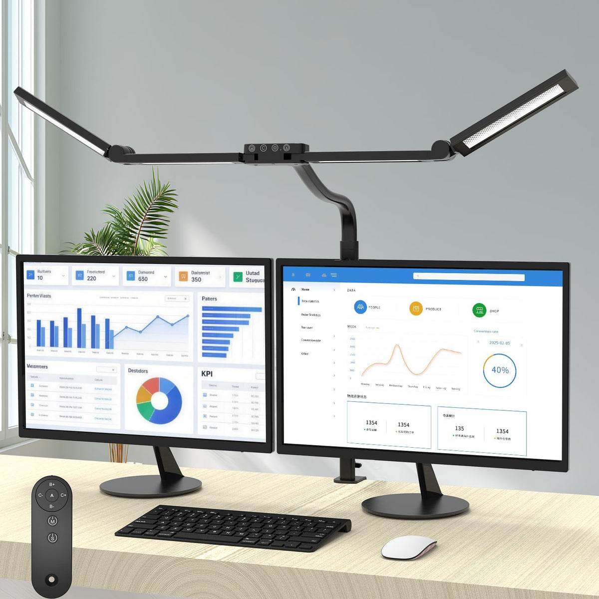 24W Bright Led Desk Lamp with Remote, 1500LM Architect Desk Light for Home Office with 4 Adjustable Light Bars & Clamp, Gooseneck Tall Drafting Table Lighting for Computer Monitor Hobby Puzzle