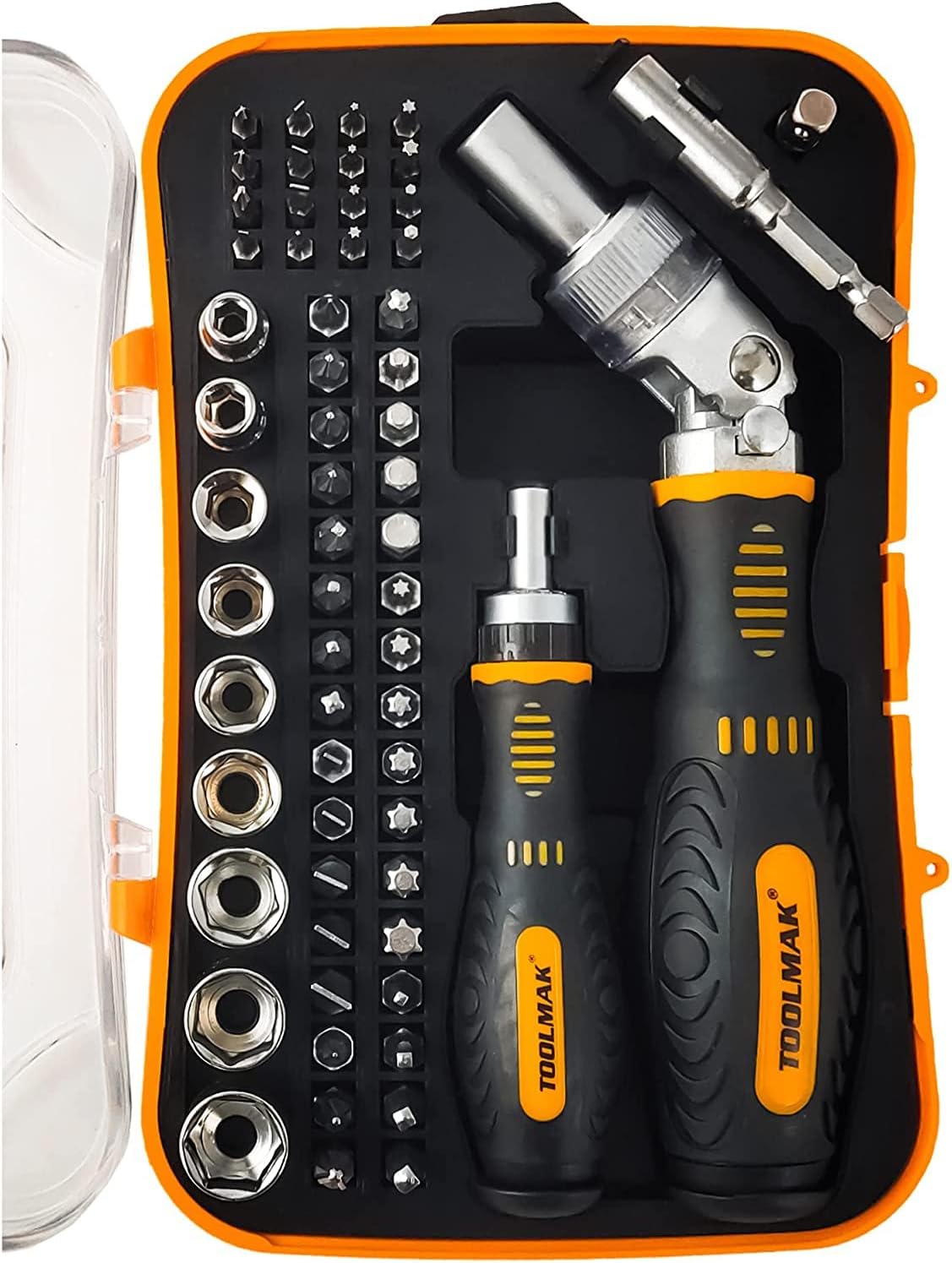 61pcs Ratcheting Screwdriver, Socket & Precision Bit Set | Cr-V Steel, Rotatable Handle, Storage Case Included, Ideal for Bike, Watch & Glasses Repair