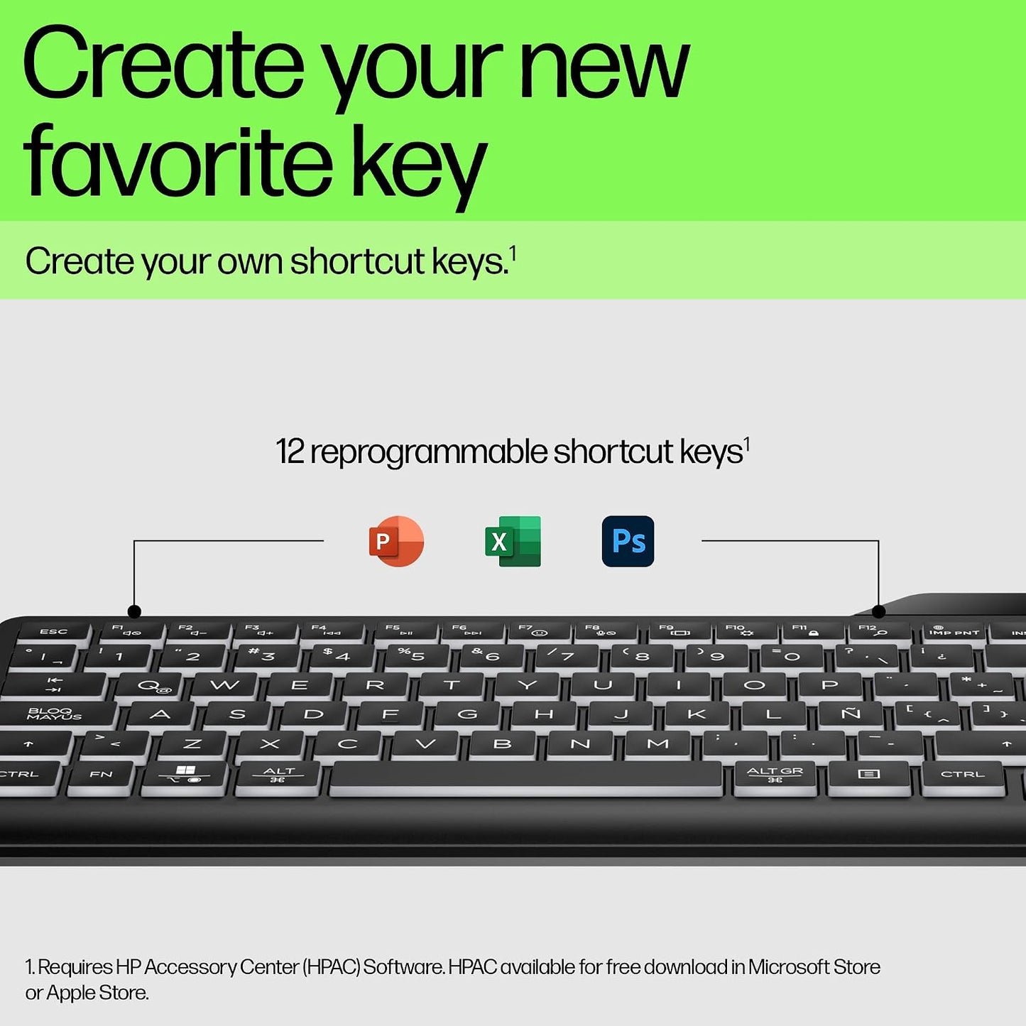 HP 400 Backlit Wired Keyboard (Ash Wired) - Warm White LED Illuminated Keys w/ 3 Brightness Levels - Slim & Portable Design - 12 Programmable Keys - Spill-Resistant, Sanitizable