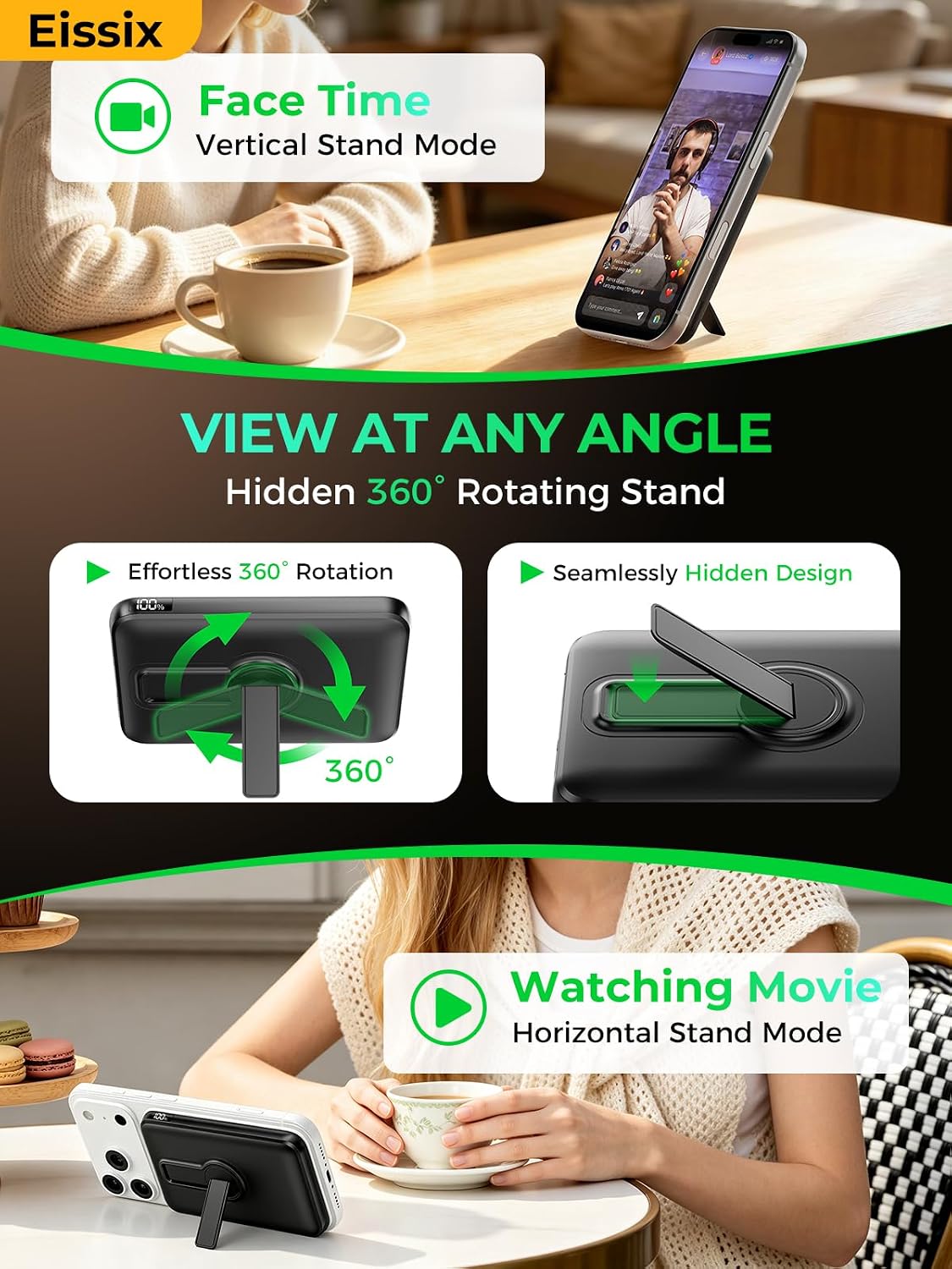 Portable Charger 12000mAh, Foldable Stand, for Magsafe Power Bank | Flight-Safe, 22.5W Fast USB-C & Magnetic Wireless, Power 3 Devices, LED Display, for iPhone 17/16/15/14/13/12, Travel/Cruises