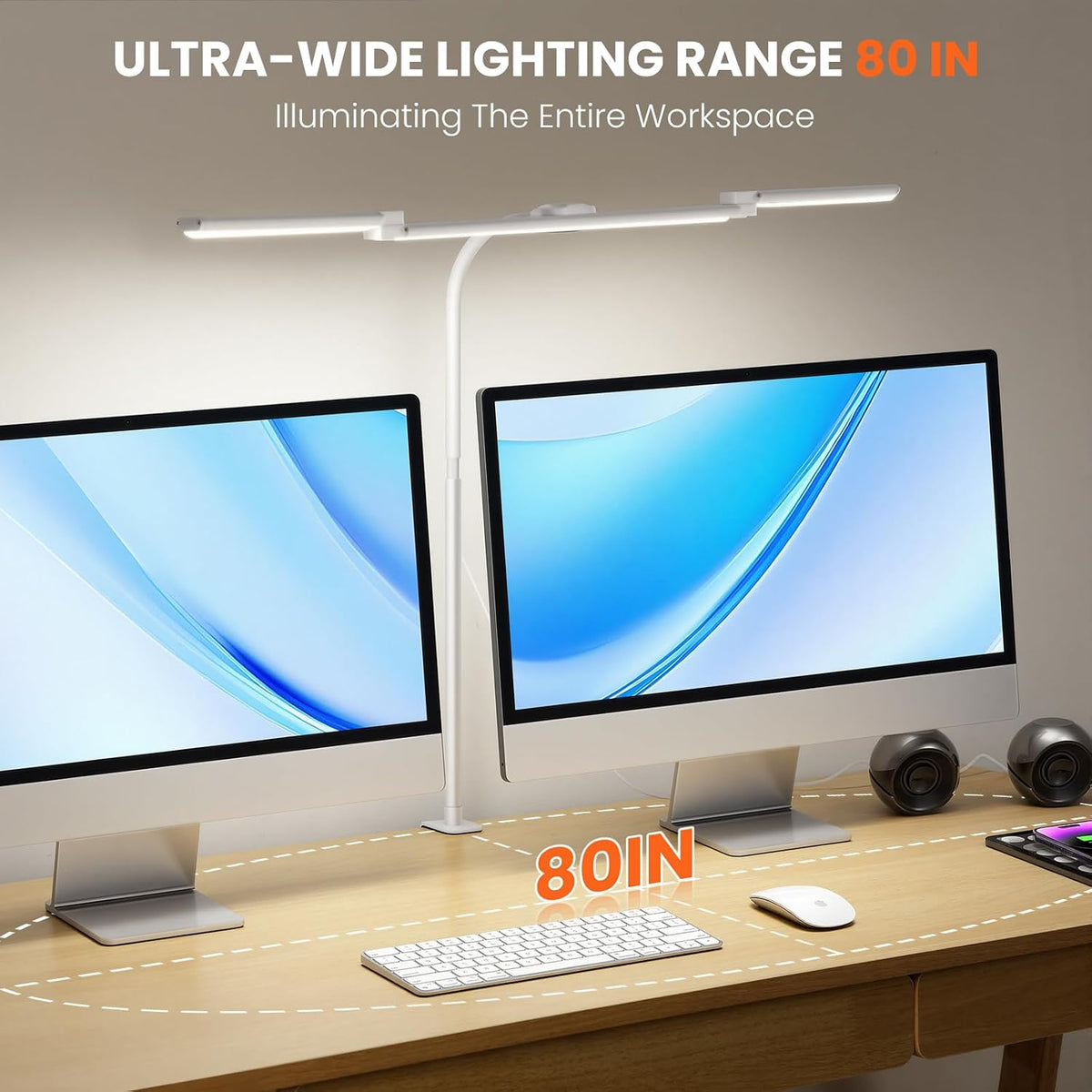 LED Desk Lamp for Office Home, Adjustable 3 Head Desk Light with Adapter