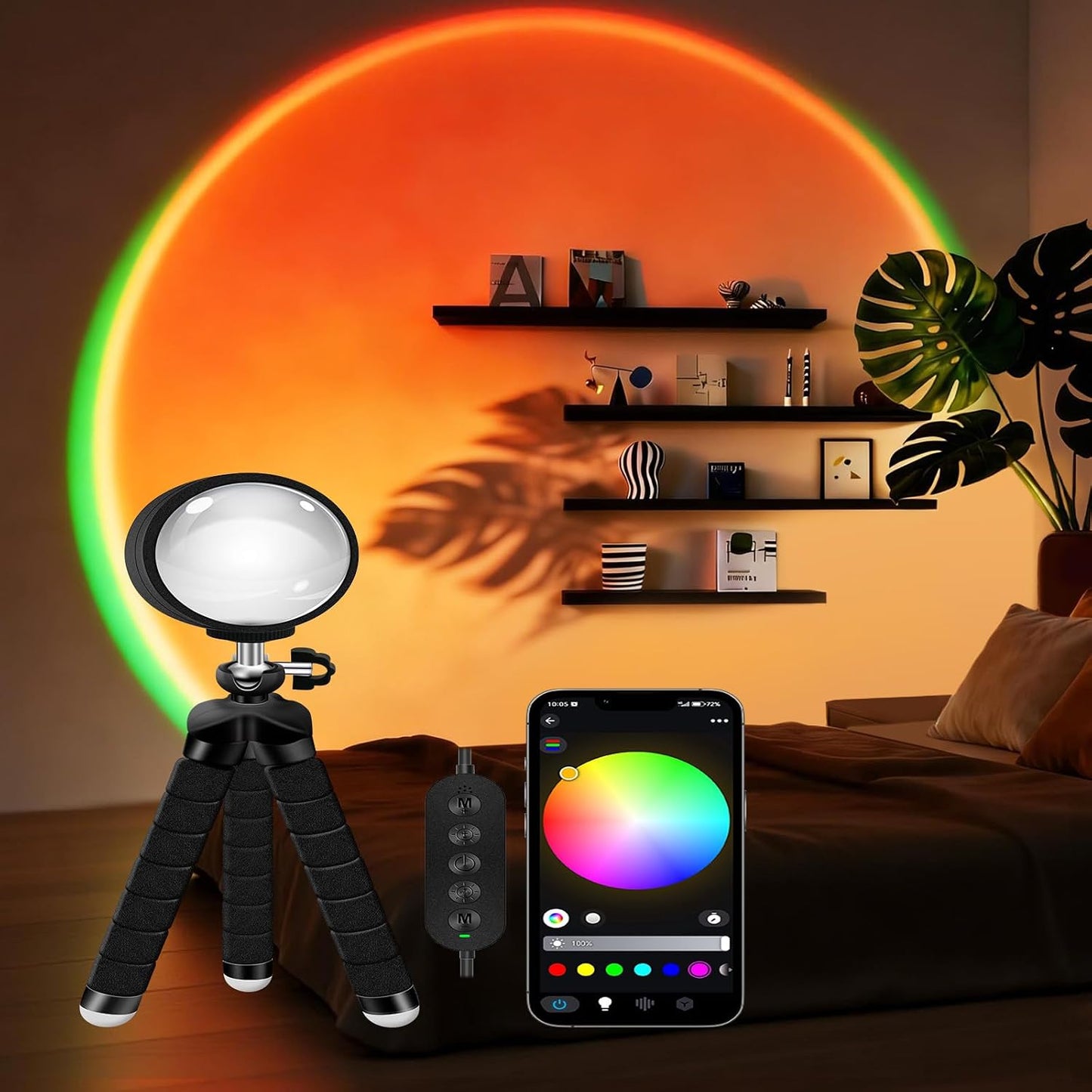 Sunset Lamp with App Control – 360° Rotatable Multicolor Sunset Projector, 16M Colors, Perfect for Bedroom Decor, Photography, TikTok Live, Parties & Gifts