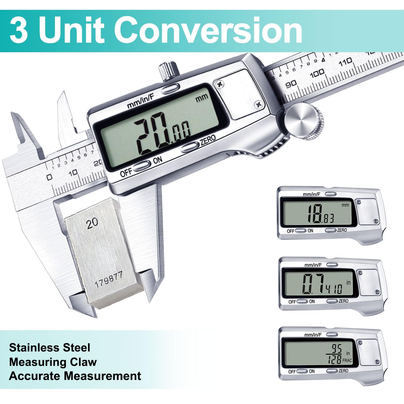 Kynup Digital Caliper, Caliper Measuring Tool, Micrometer, Full Turn Off | Auto-Off Feature, Stainless Steel, Large LCD Screen, Switch from Inch/Metric/Fraction, Black(6Inch/150MM)