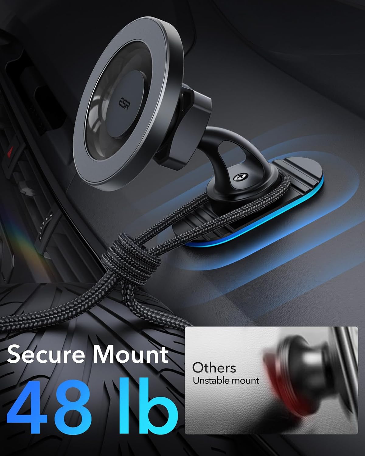 ESR for MagSafe Car Mount, Car Phone Holder for iPhone 17-12,Samsung/Google | Magnetic Phone Holder for Air Vent/Dashboard, for All Smartphones(2 Metal Rings Included), Charging Not Supported, Black