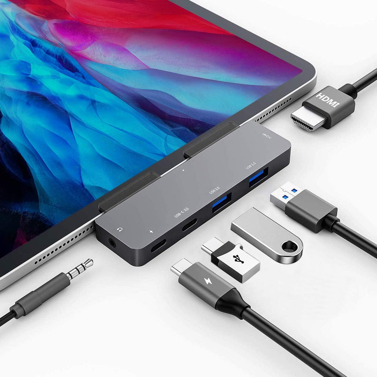 iPad Pro USB C Hub Adapter for iPad Pro 2024 M4 M2 M1,7-in-1 Hub with 4K@60Hz HDMI,3.5mm Jack,USB3.0,PD 60W,SD/TF Card Slot,iPad Air 4/5,iPad mini 6,iPad pro 13 12.9 Accessories.