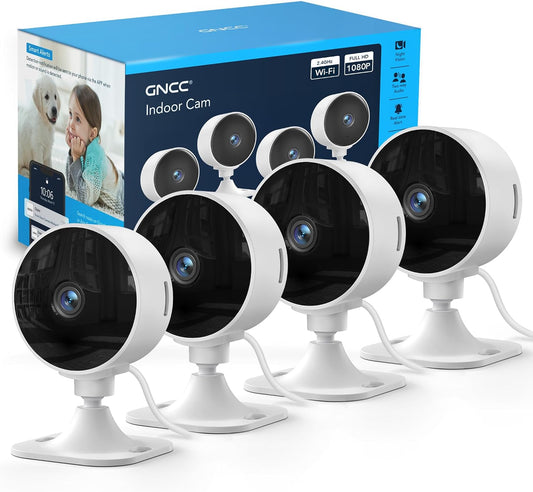 GNCC 2.4GHz Indoor Security Camera for Home, 1080P Baby & Pet Cam, 4-Pack | Baby & Pet Monitoring, Motion & Sound Detection, Two-Way Audio, Black & White Night Vision, Flexible Cloud & SD Storage