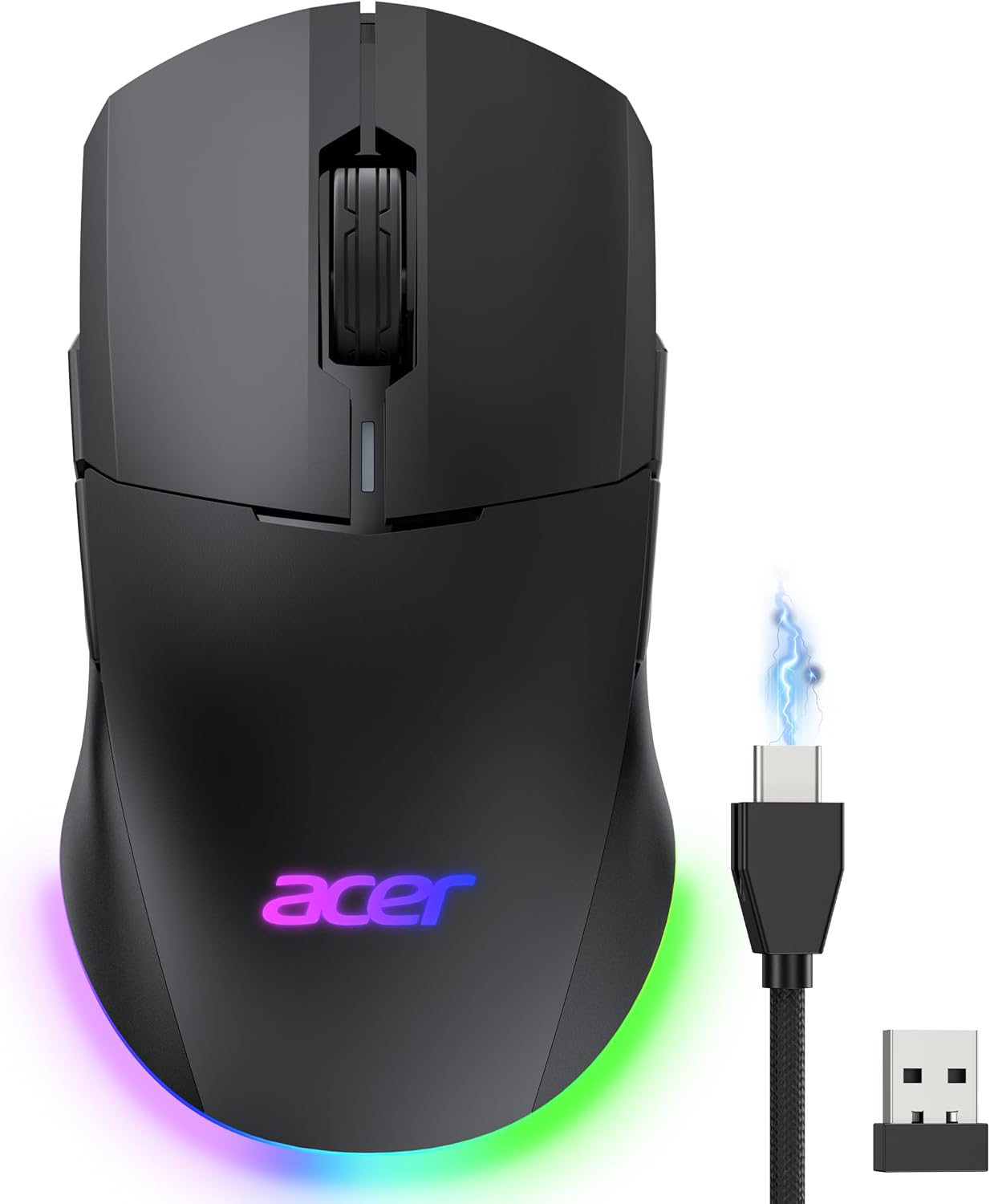 Acer Dual-Mode 2.4GHz Wireless &amp; Wired Computer Gaming Mouse for PC, Laptop | Left &amp; Right Handed Mouse with 24,000 DPI, 8 Programmable Buttons, Rechargable Gaming Mice, Long Battery Life, RGB Gamer