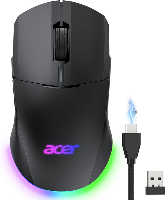 Acer Dual-Mode 2.4GHz Wireless &amp; Wired Computer Gaming Mouse for PC, Laptop | Left &amp; Right Handed Mouse with 24,000 DPI, 8 Programmable Buttons, Rechargable Gaming Mice, Long Battery Life, RGB Gamer