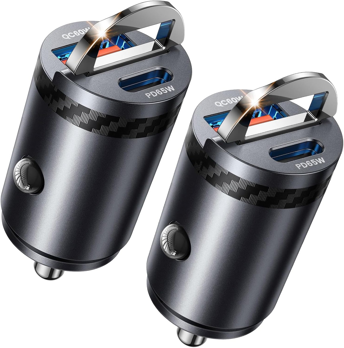 【Upgraded】 2-Pack 125W Fast Car Charger, Mini Flush Fit USB C Car Adapter | Dual Port [65W PD & 60W QC] Cigarette Lighter USB Charger, Pull Ring Car Accessories for iPhone 17 Pro Max, Samsung, MacBook