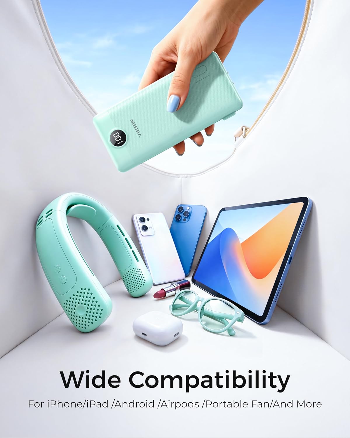 VEGER Power Bank, Travel Portable Charger Built in Wall Plug and Cable | 10000mAh,Ultra Slim&Compact,5 Outputs,LED Display,Flight-Safe,Travel Essentials Battery Pack for iPhone 17,iPad, Samsung,etc