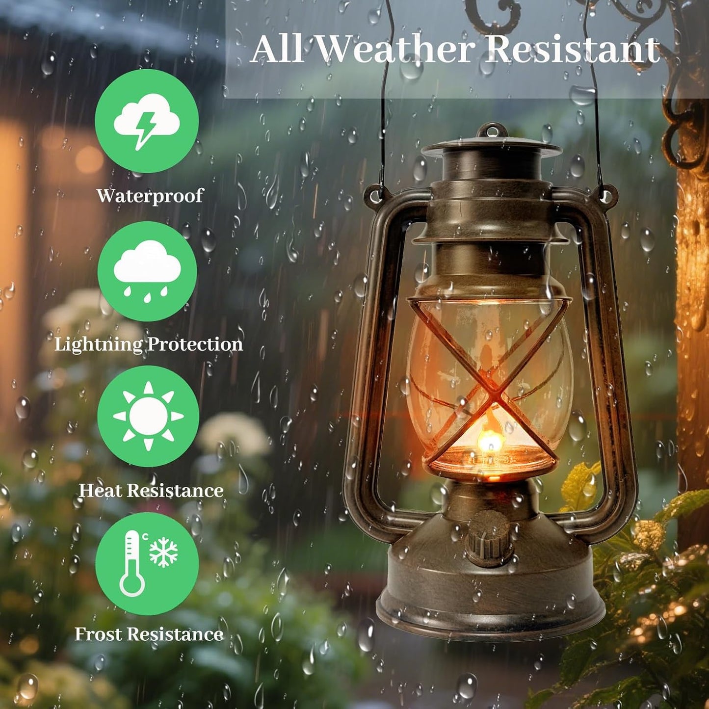 Vintage Lantern LED Outdoor Battery Powered Lanterns with Dancing Flame Wick Waterproof Camping Lamp Non-Solar Hanging Lantern Lights Landscape Decor for Indoor/Outdoor Use- Bronze Color