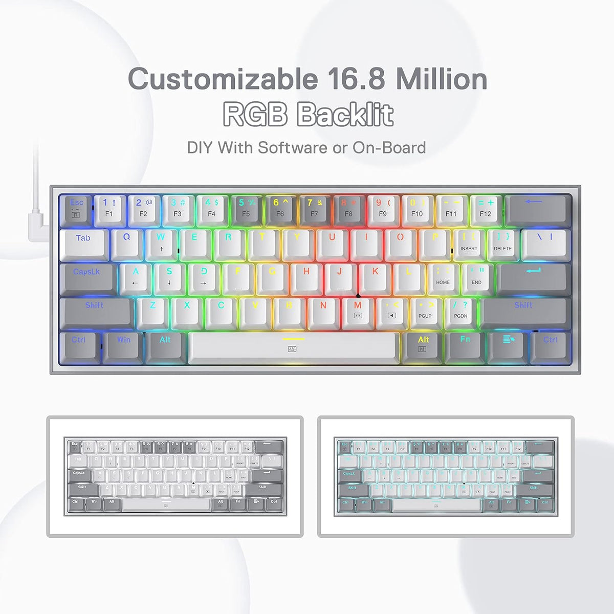 Redragon K617 Wired 60% Compact Hot-Swap RGB Gaming Mechanical Keyboard | 61 Keys Design for More Room to Aim, Swap-Ready Socket for Mod, Vibrant 20-Mode Lighting Hype Vibing, Pro Software Supported