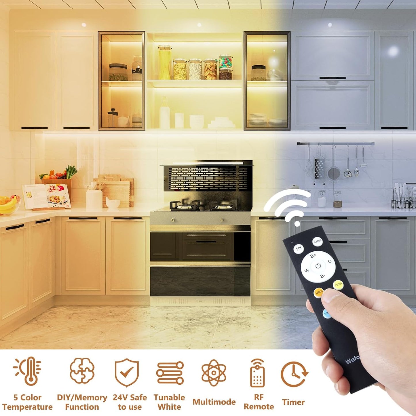Wefomey White LED Strip Lights, 100ft Dimmable Bright 24V Led Tape Light with Remote and App Control, 2700K-6500K White 1440 LEDs Lights for Bedroom, Kitchen, Ceiling (1 Rolls of 100ft)